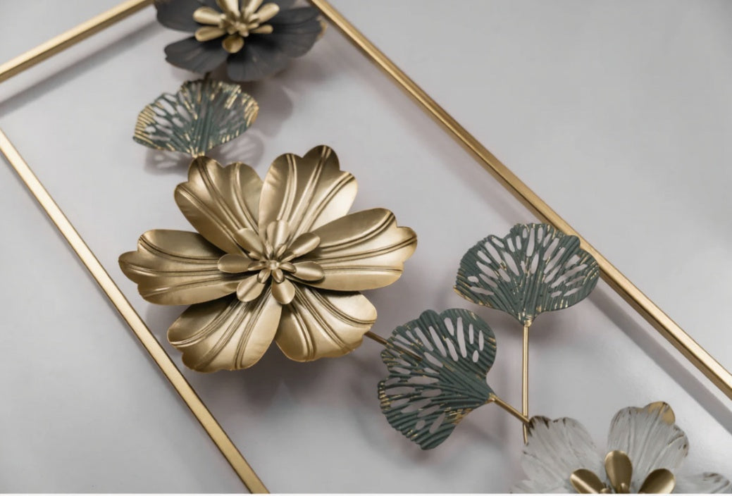 27x12 INCHES) Premium Quality Metal Flower Frame Art-(F4) Elegant Decorative Wall