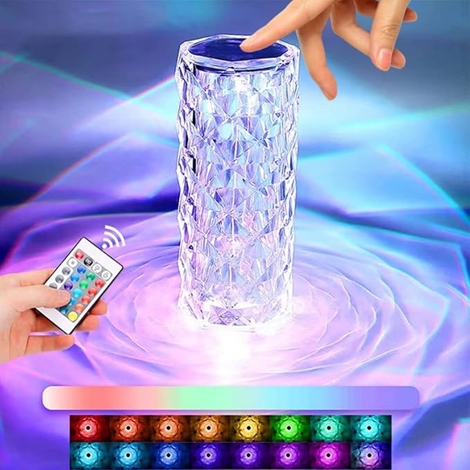 CATRAN Crystal Diamond Table Lamp, 16 Color Lights