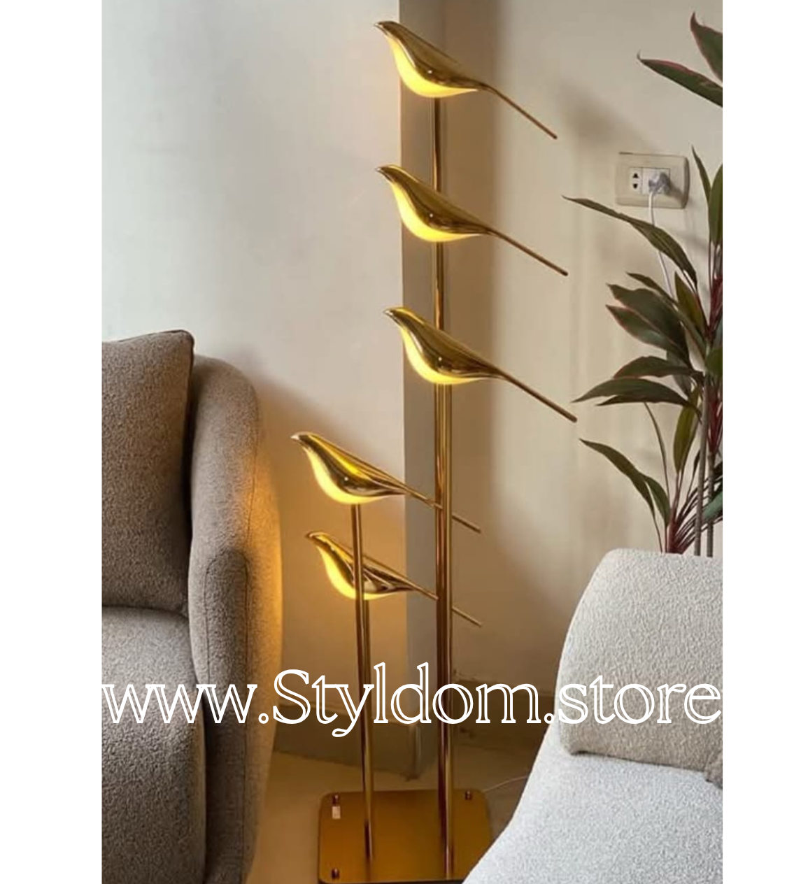 5 Piece Golden Bird Sparrow Standing Lamp